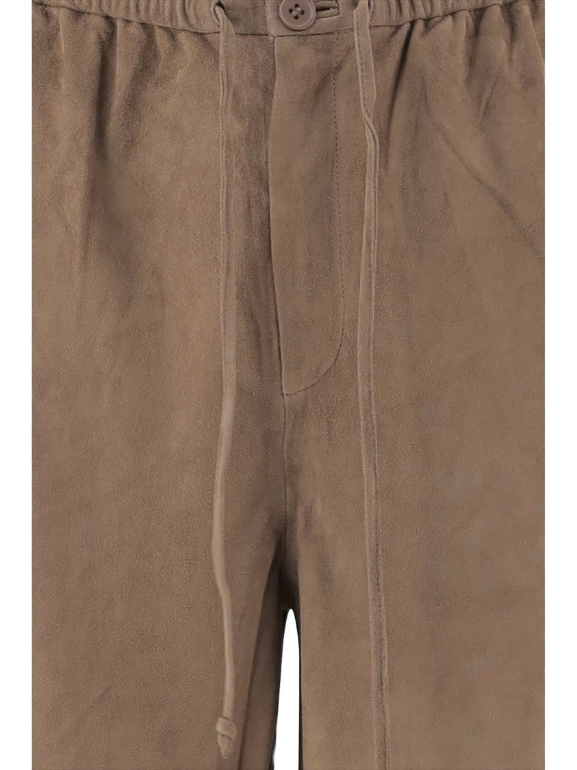 By Malene Birger Soft Suede Leather Pants With Adjustable Waist
