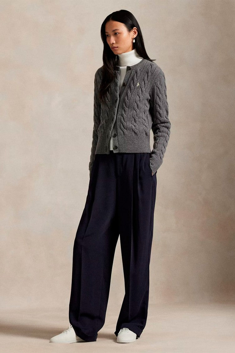 Polo Ralph Lauren Grey Wool-Cashmere Blend Cable-Knit Cardigan