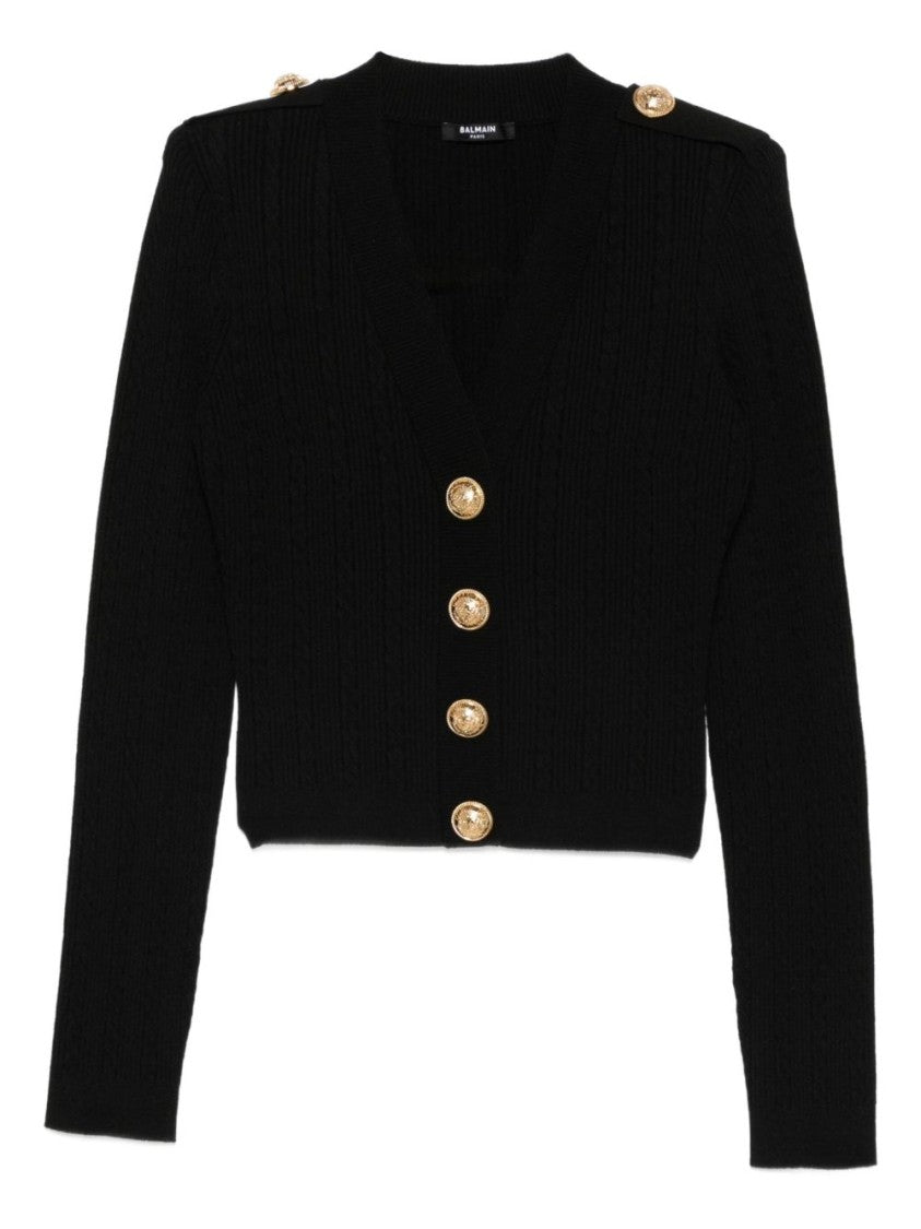 Balmain Cable-Knit V-Neck Cardigan