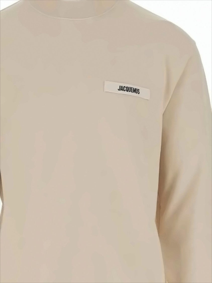 Jacquemus Minimalist Long-Sleeve Beige Tee With Subtle Branding
