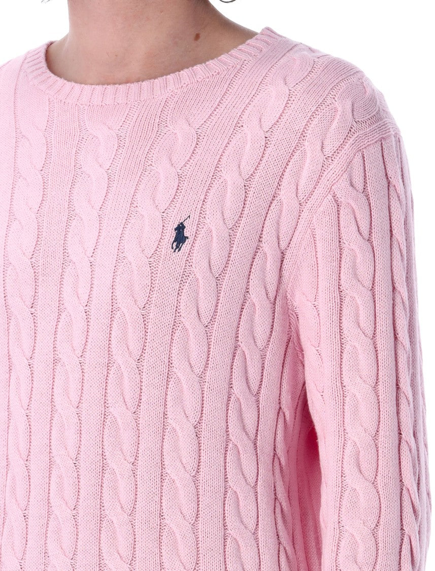 Polo Ralph Lauren Caramel Pink Cable Knit Sweater With Ribbed Crew Neck