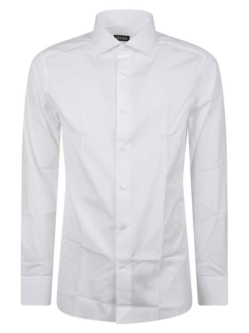 Zegna White Long-Sleeve Cotton-Blend Shirt