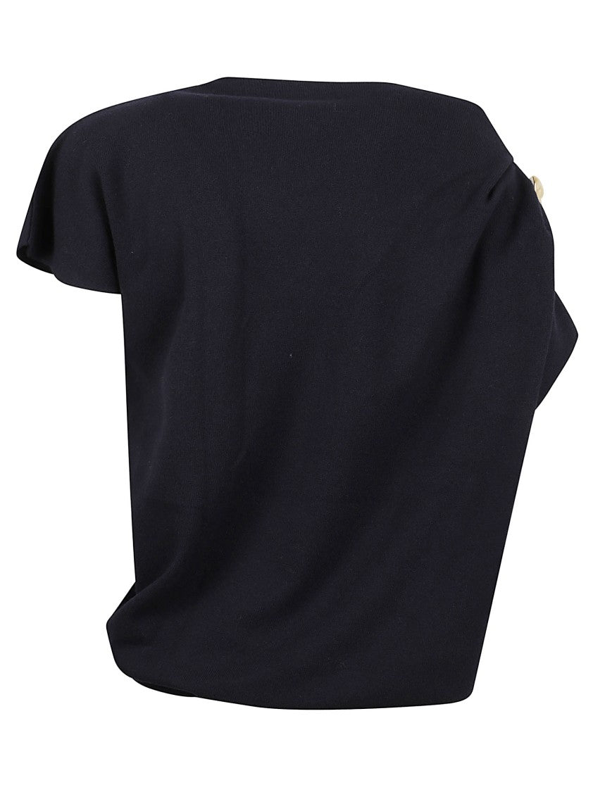 Fabiana Filippi Asymmetrical Navy Blue Knitted Top With Luxurious Texture