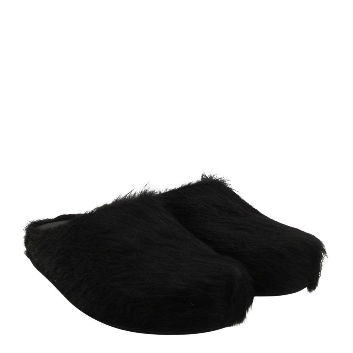 Marni Plush Black Faux Fur Slip-On Sandals