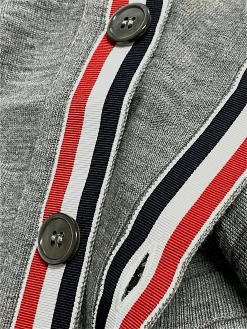 Thom Browne Merino Wool Cardigan With V-Neckline And Tricolor Ribbon Accent