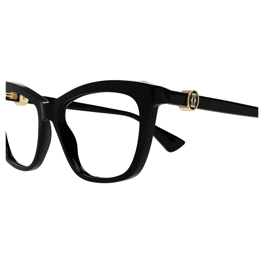 Cartier Square Frame Eyeglasses In Glossy Black With Gold Accents