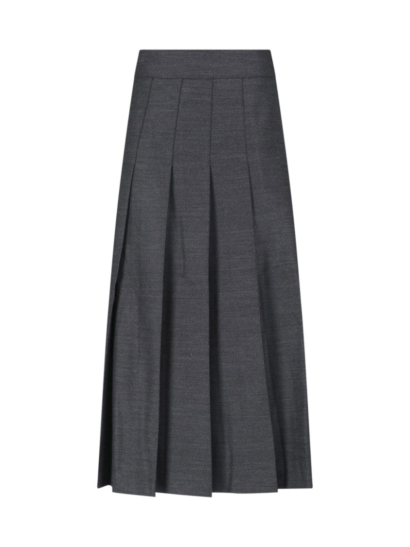 Róhe Grey Pleated Virgin Wool Maxi Skirt
