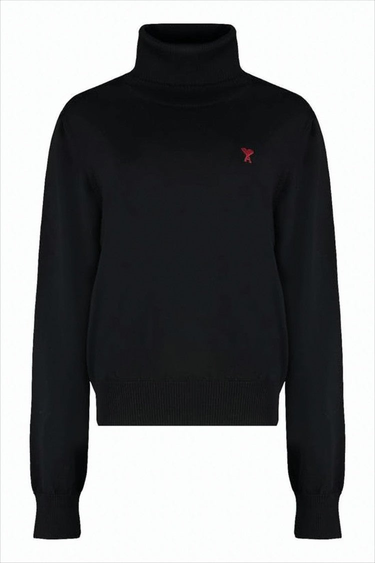 Ami Relaxed Fit Merino Wool Turtleneck With Embroidered Detail