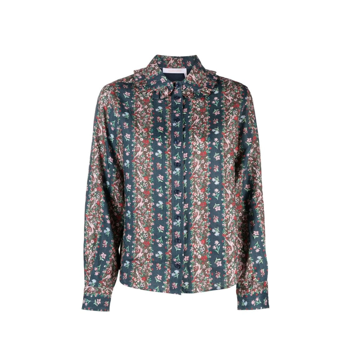 See By Chloé Floral Print Long Sleeve Shirt In Flax Linen