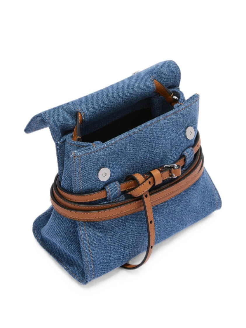Moschino Blue Denim Silk Accent Handbag