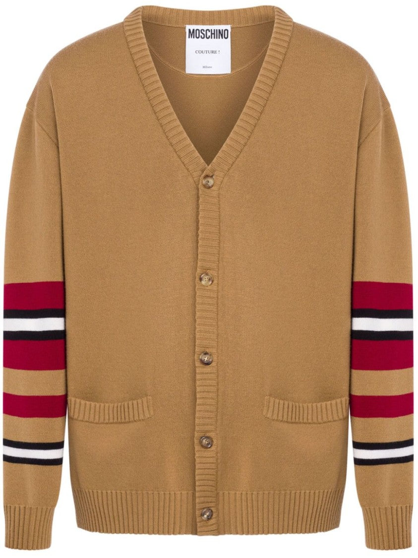 Moschino Camel Brown Intarsia-Knit Cardigan