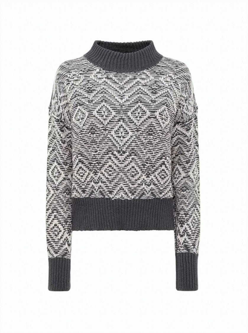 Alpha Studio Two-Tone Chevron Jacquard Wool Crewneck Sweater