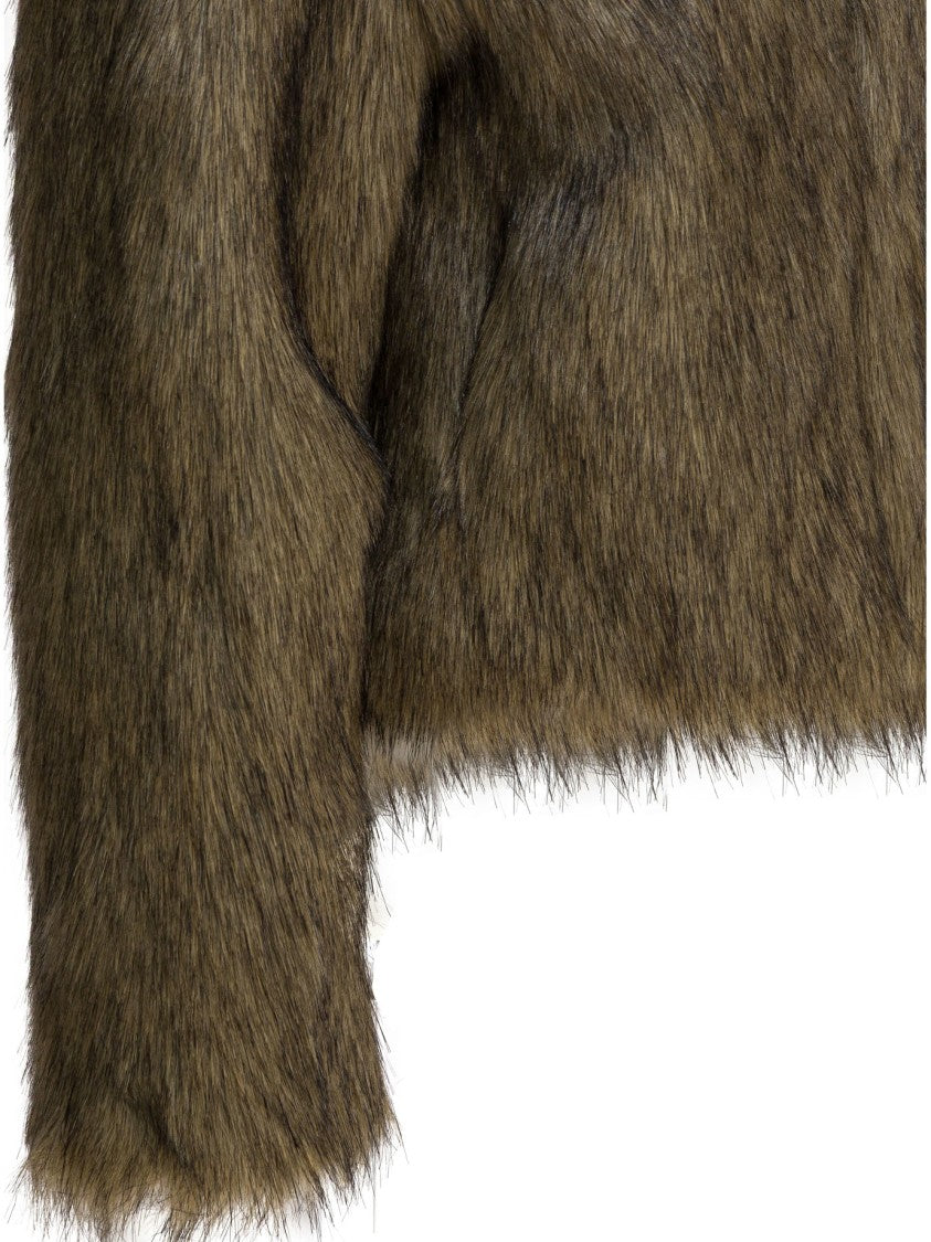 Thelaurent Cropped Jacket With Plush Faux Fur Texture