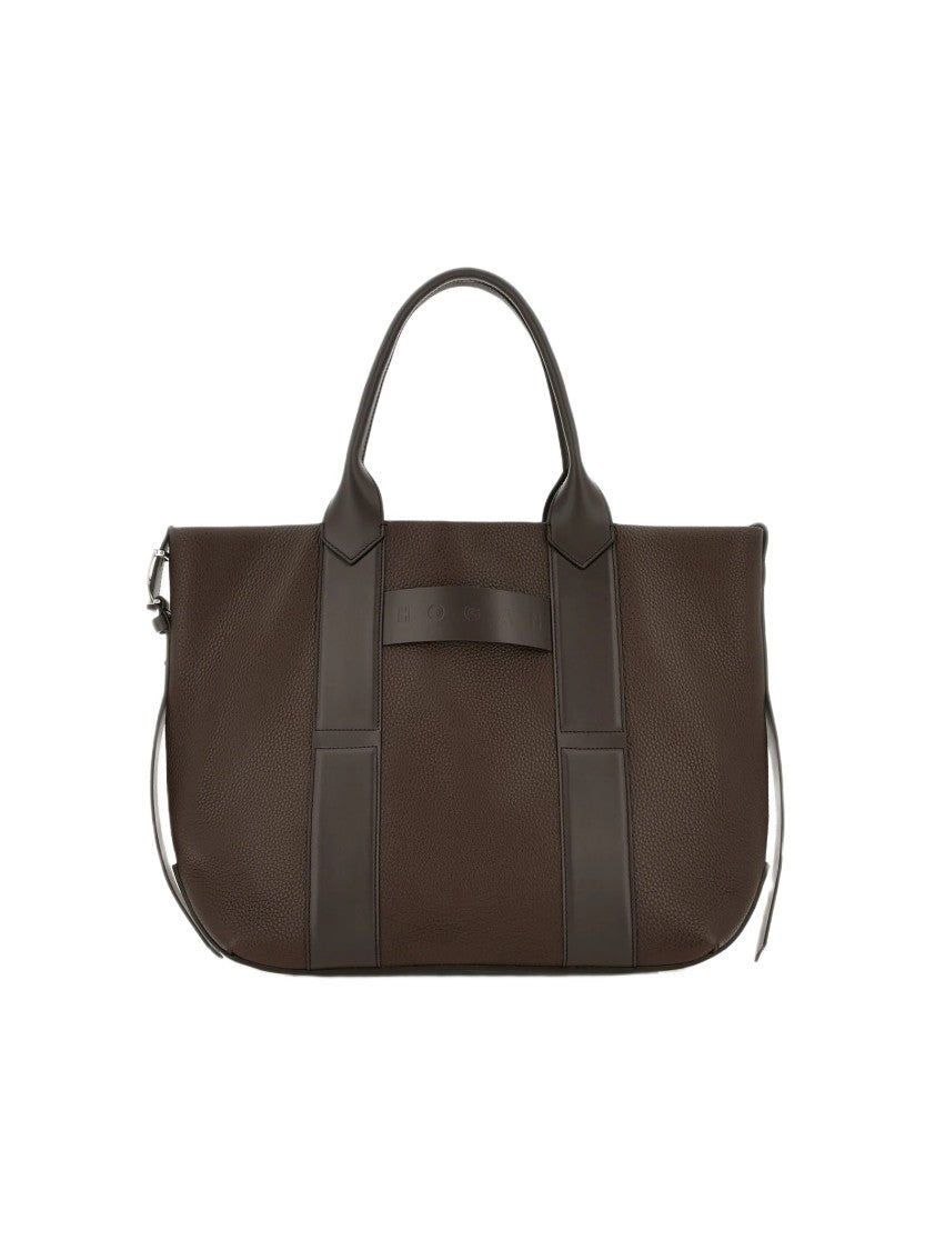 Hogan Structured Hammered Leather Tote Bag With Embossed Accents