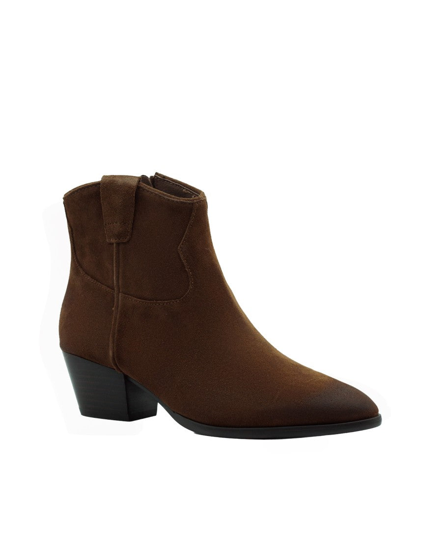 Ash Brown Pointed Toe Suede Zip Ankle Boots