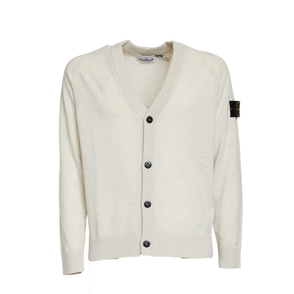 Stone Island Ivory Geelong Wool Cardigan With V-Neck
