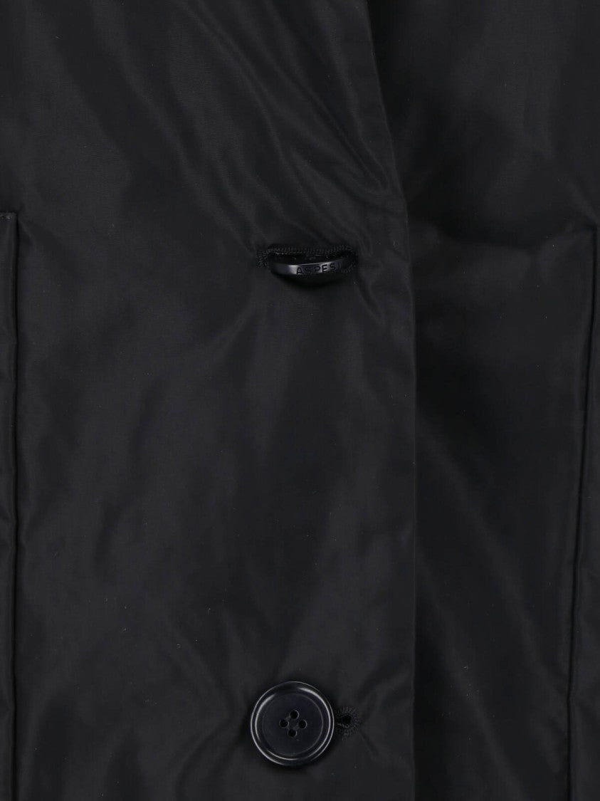 Aspesi Black Single-Breasted Technical Fabric Coat