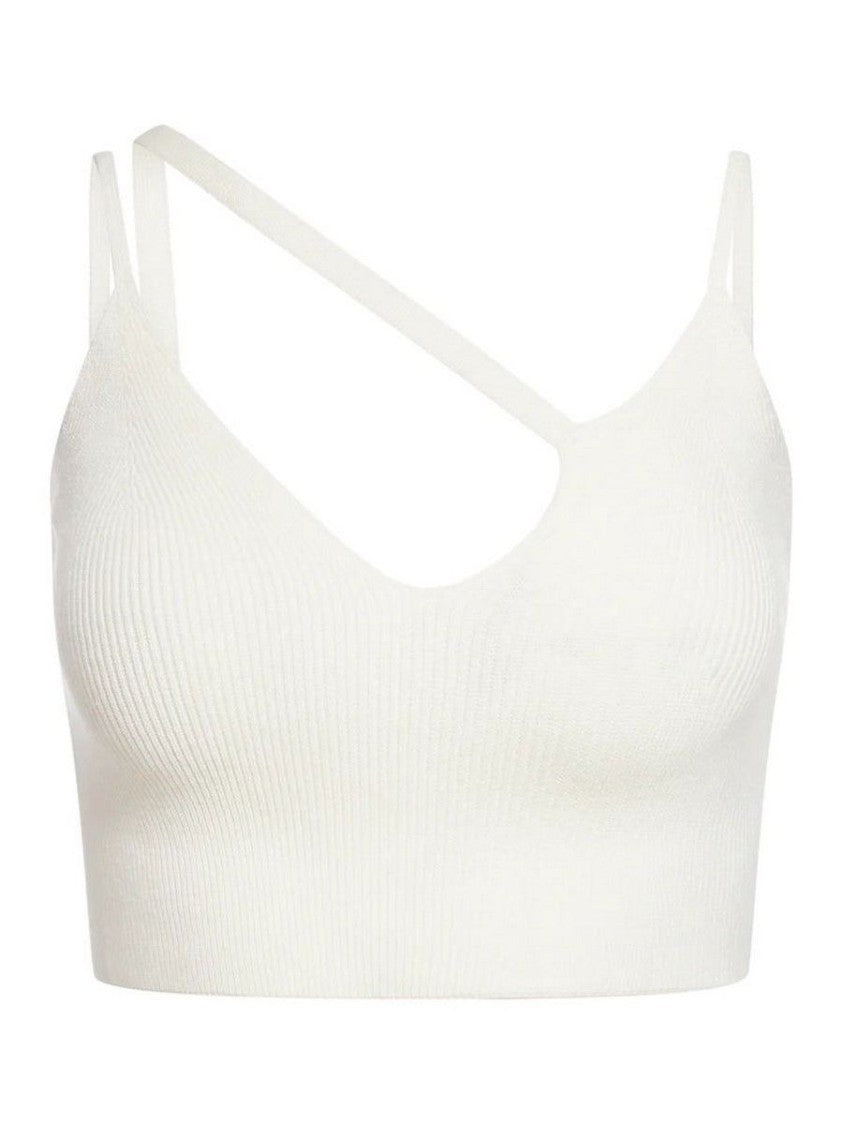 Laneus Asymmetrical Neckline Ribbed Knit Top Laneus