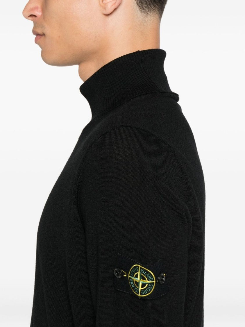 Stone Island Lightweight Pure Wool Turtleneck Sweater With Logo Badge