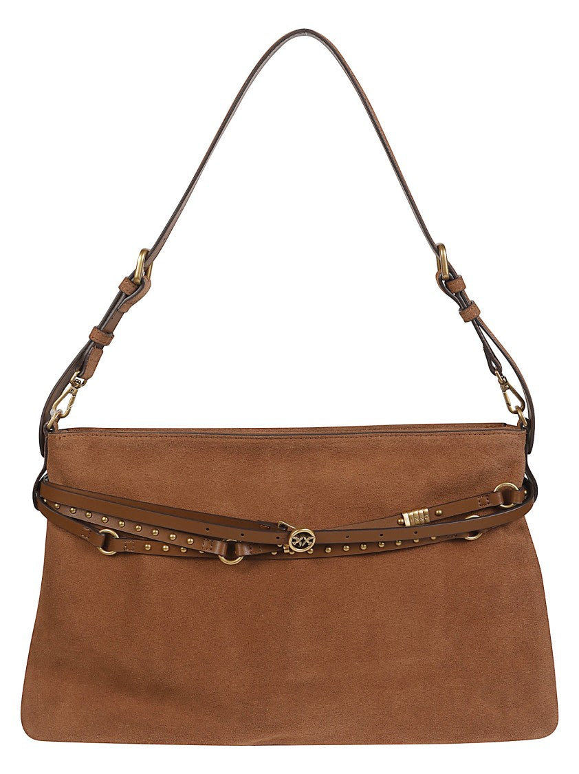 Pinko Belt Big Bag Brown Calf Leather Shoulder Bag