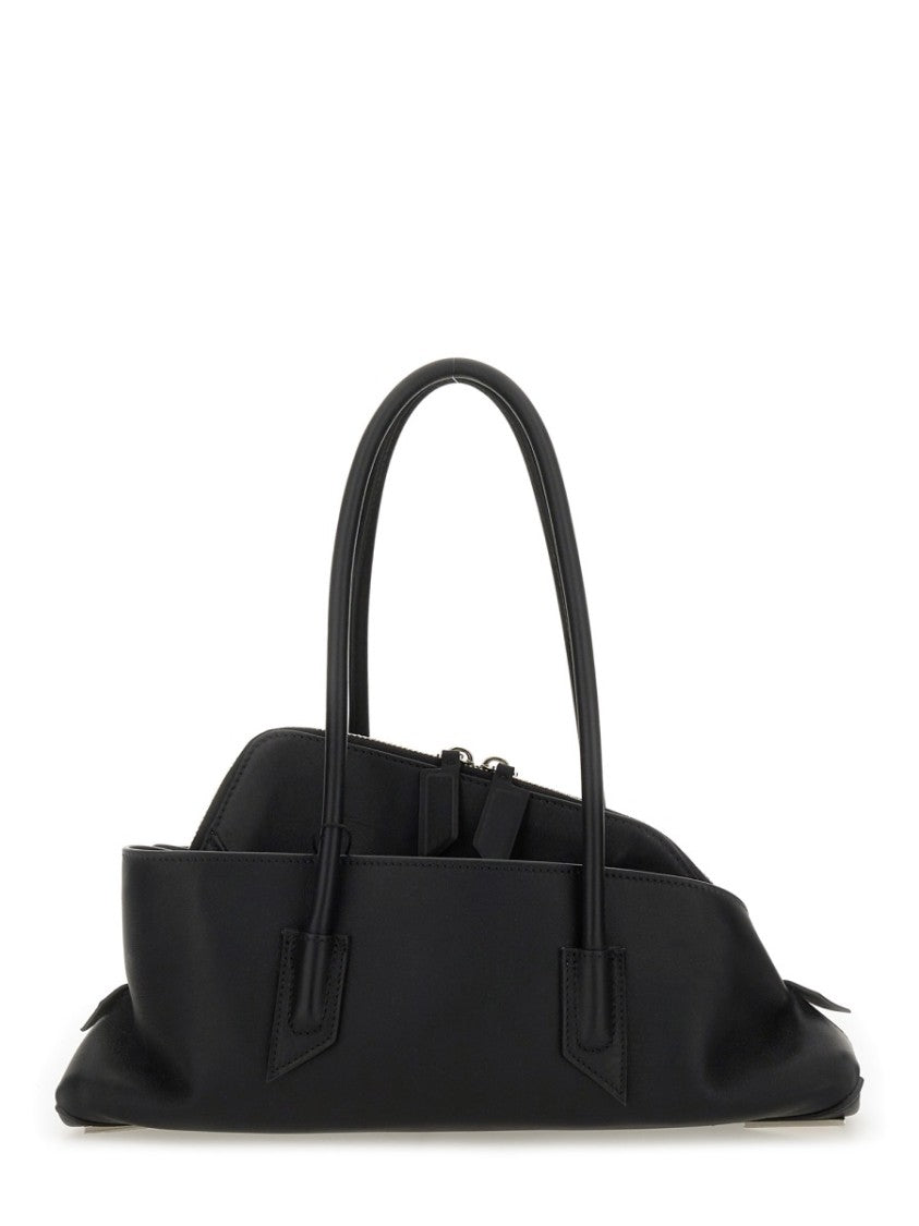 The Attico Structured Black Calf Leather Shoulder Bag With Unique Shape
