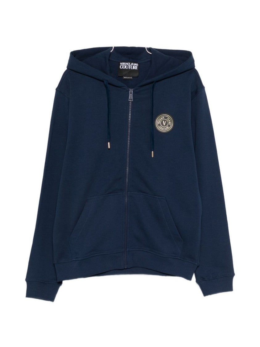 Versace Jeans Couture Navy Blue Zip-Up Hoodie With Gold Emblem