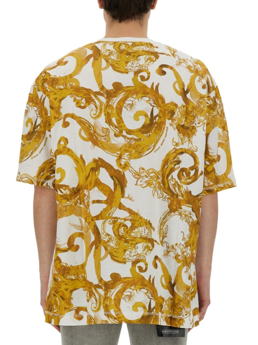Versace Jeans Couture Oversized T-Shirt With Bold Logo And Intricate Patterned Sleeves