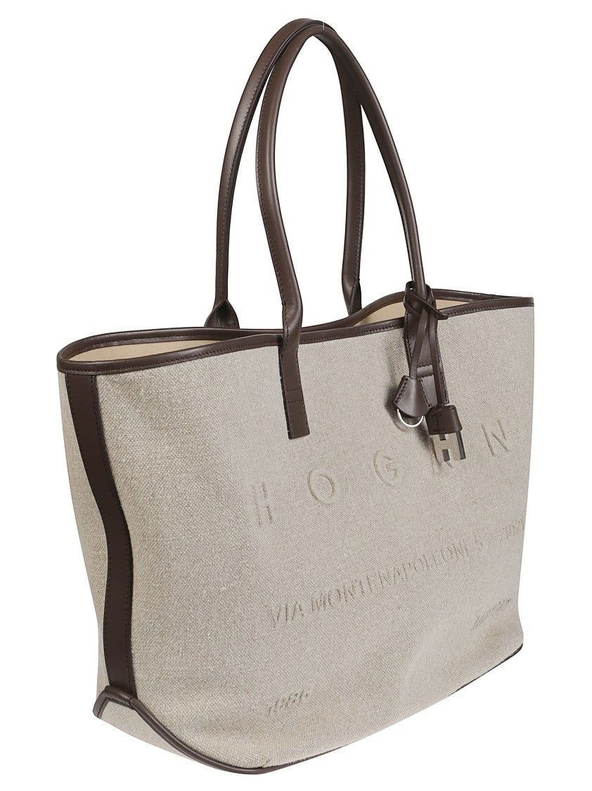 Hogan Medium Address Linen Leather Accent Tote Bag