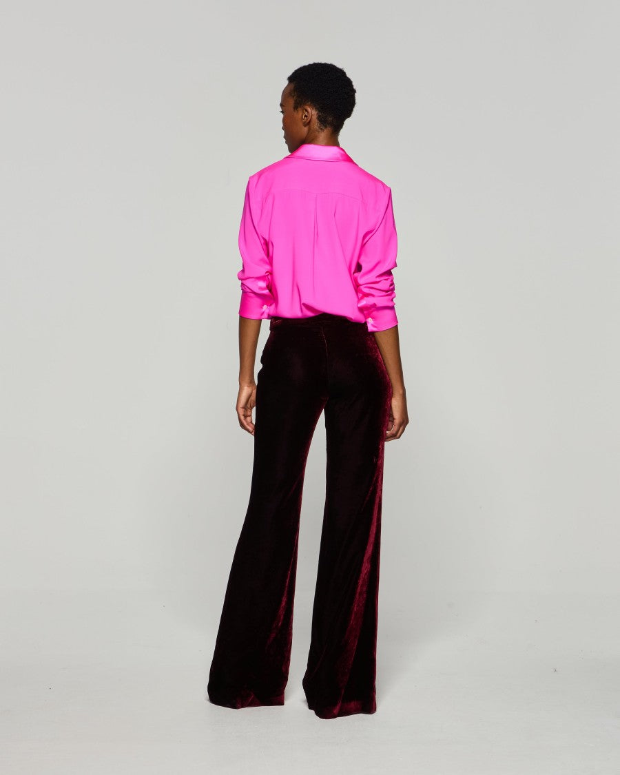Serena Bute Velvet Flare Trouser - Burgundy