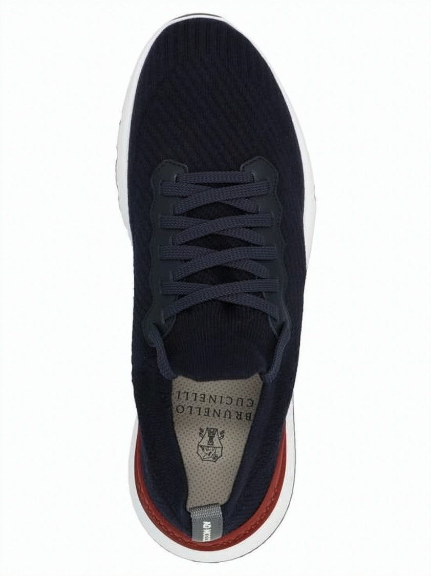Brunello Cucinelli Navy Mesh Sneakers With Cushioned Midsole