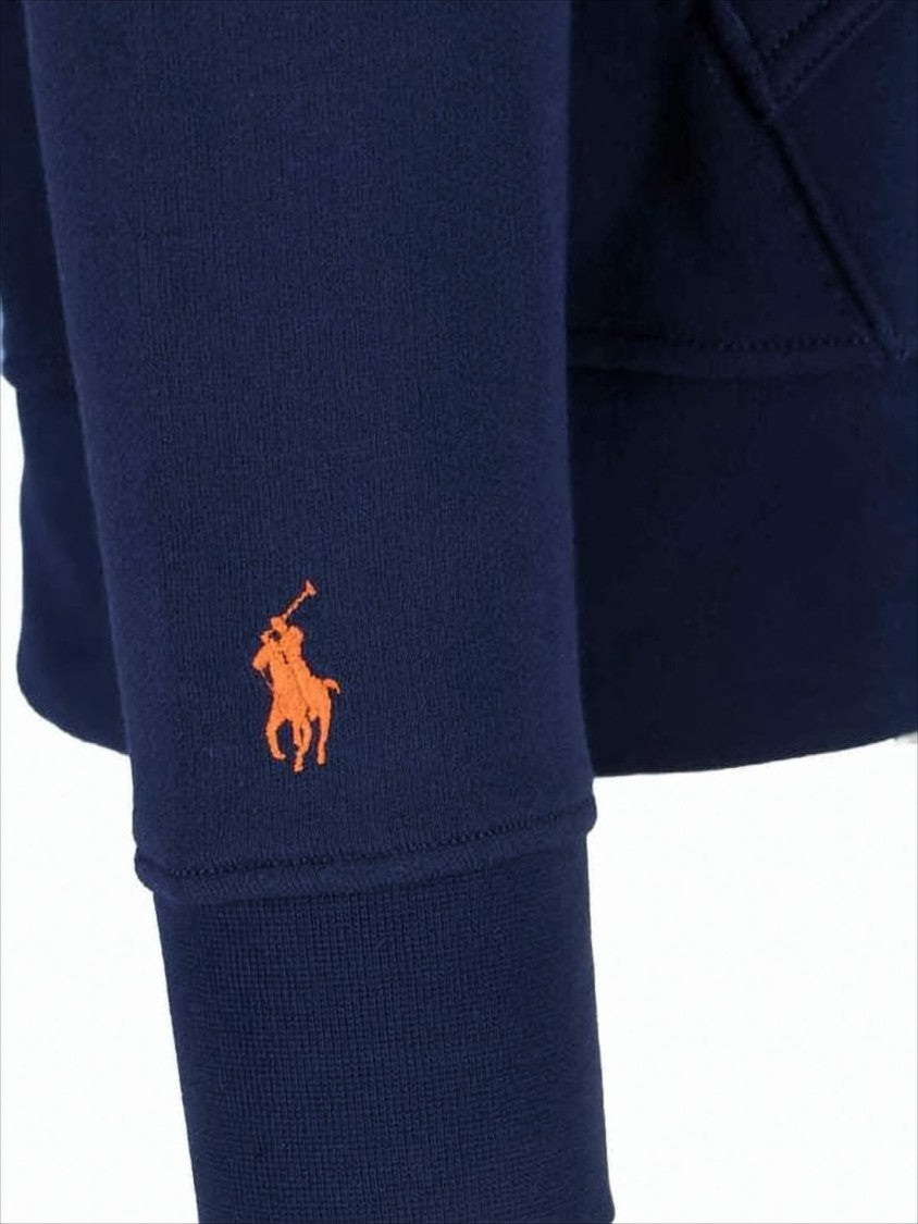 Polo Ralph Lauren Navy Blue Pullover Hoodie With Front Pocket And Bold Lettering