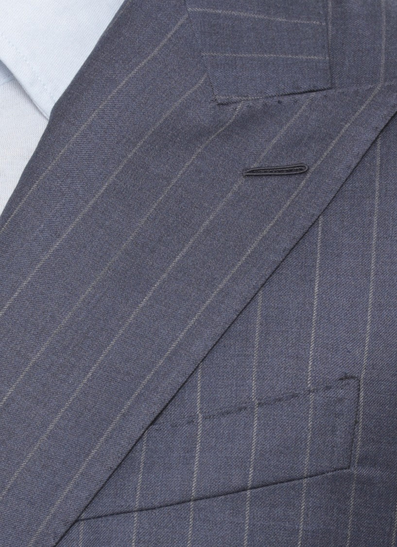 Caruso Double-Breasted Wool Suit With Pinstriped Pattern