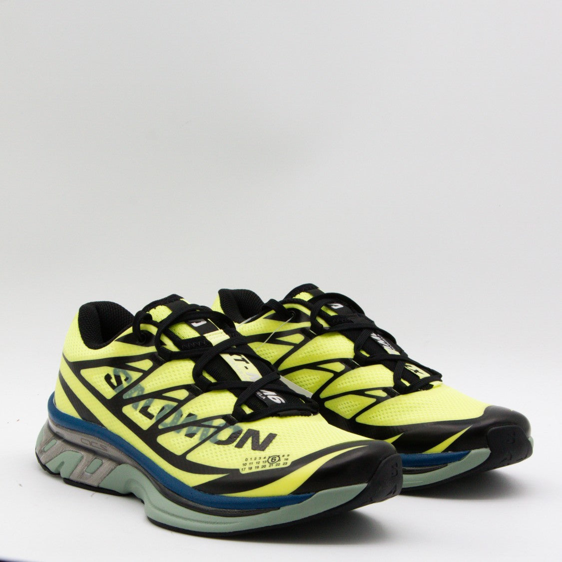 Mm6 By Maison Margiela X Salomon Neon Yellow Mesh Sneakers With Geometric Overlays