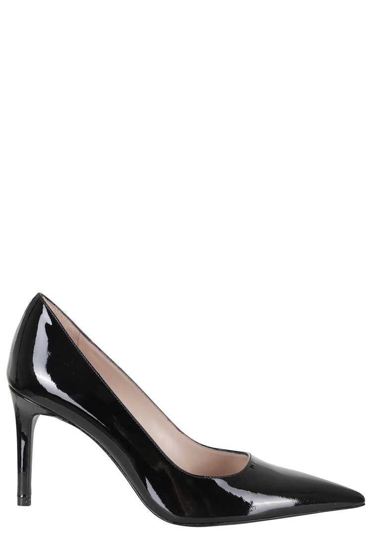 Stuart Weitzman Glossy Leather Pumps With Pointed Toe And Stiletto Heel