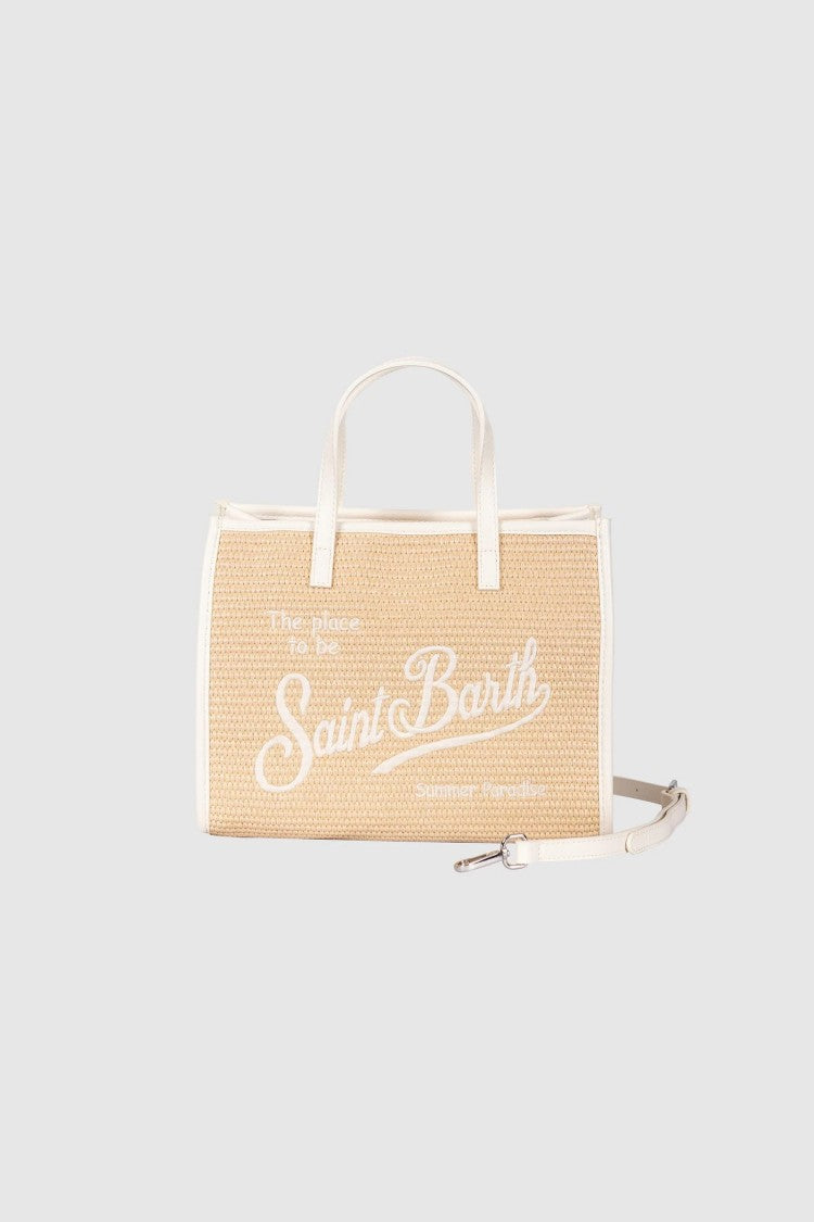 Mc2 Saint Barth Rectangular Woven Tote Bag With Natural Straw Texture