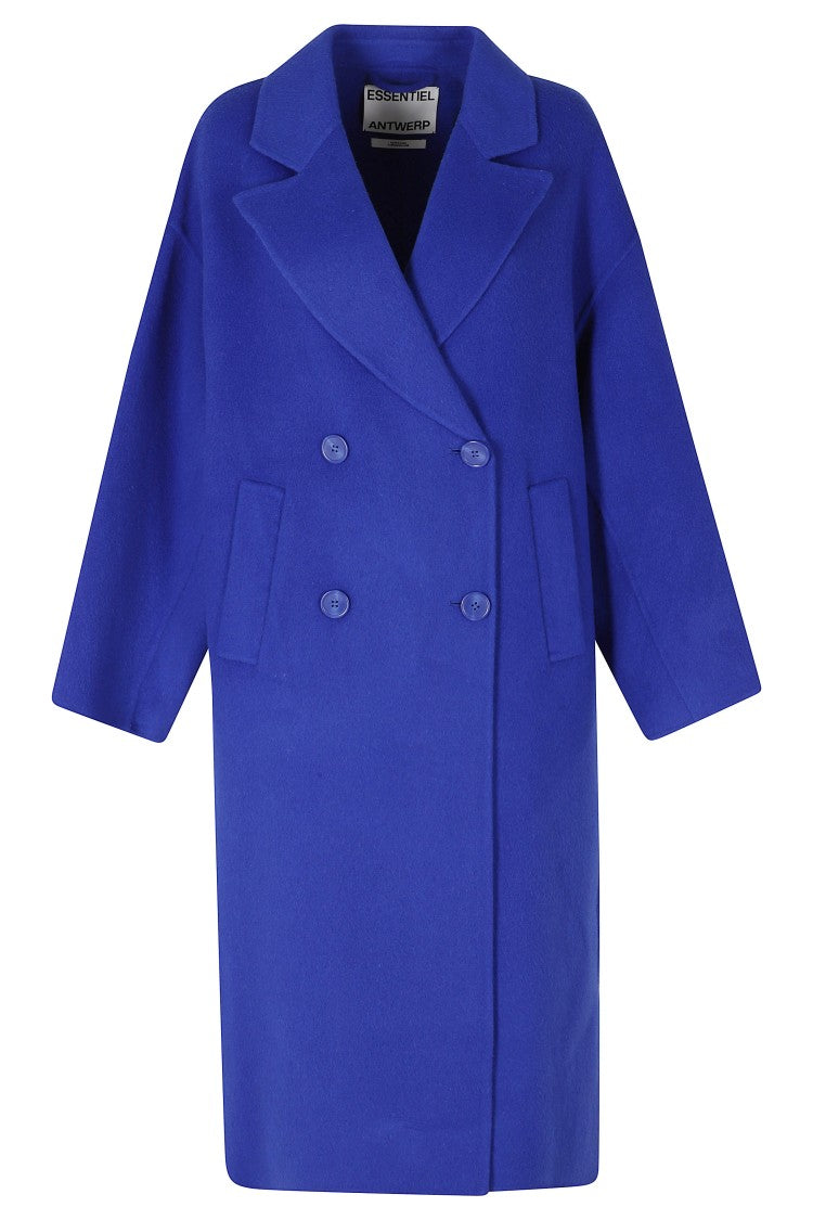 Essentiel Antwerp Blue Double-Breasted Wool-Cashmere Long Coat