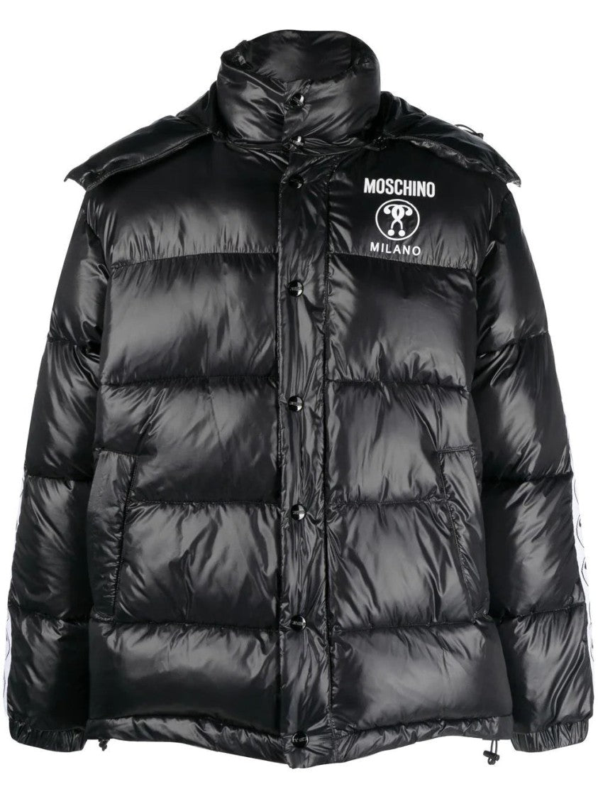 Moschino Glossy Quilted Down Jacket With High Collar And Logo Detail