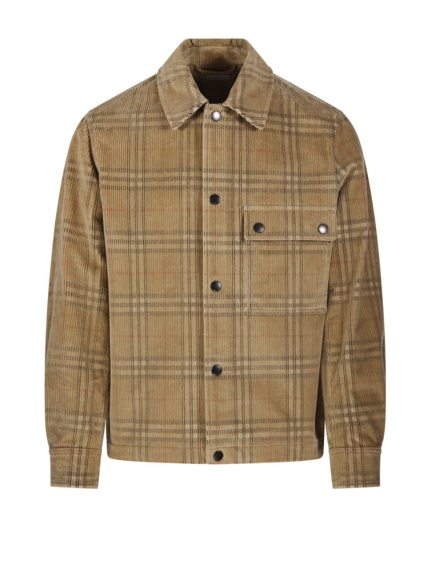 Burberry Brown Plaid Corduroy Shirt With Classic Button-Up Design