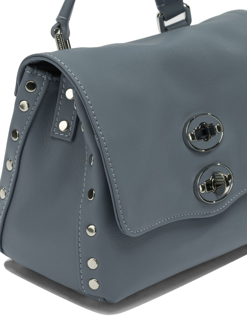 Zanellato Structured Blue Leather Handbag With Turn-Lock Closure