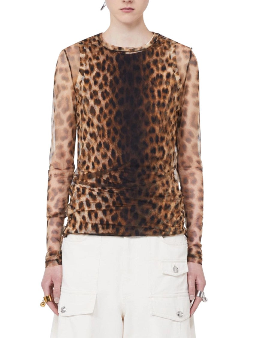 Max Mara Fitted Sheer Long-Sleeved Top With Bold Leopard Print