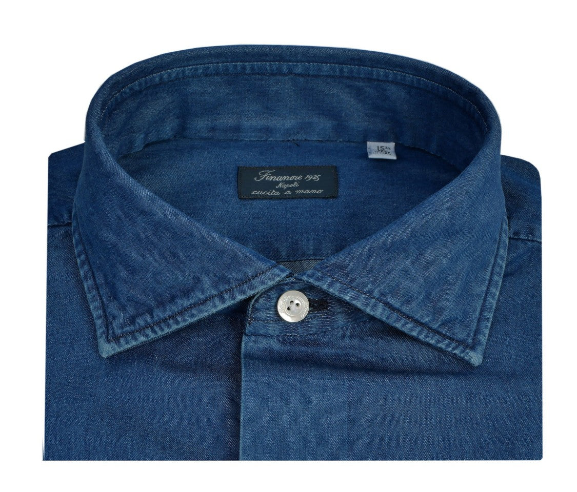 Finamore Stone Washed Denim Tailored Shirt Milano Line