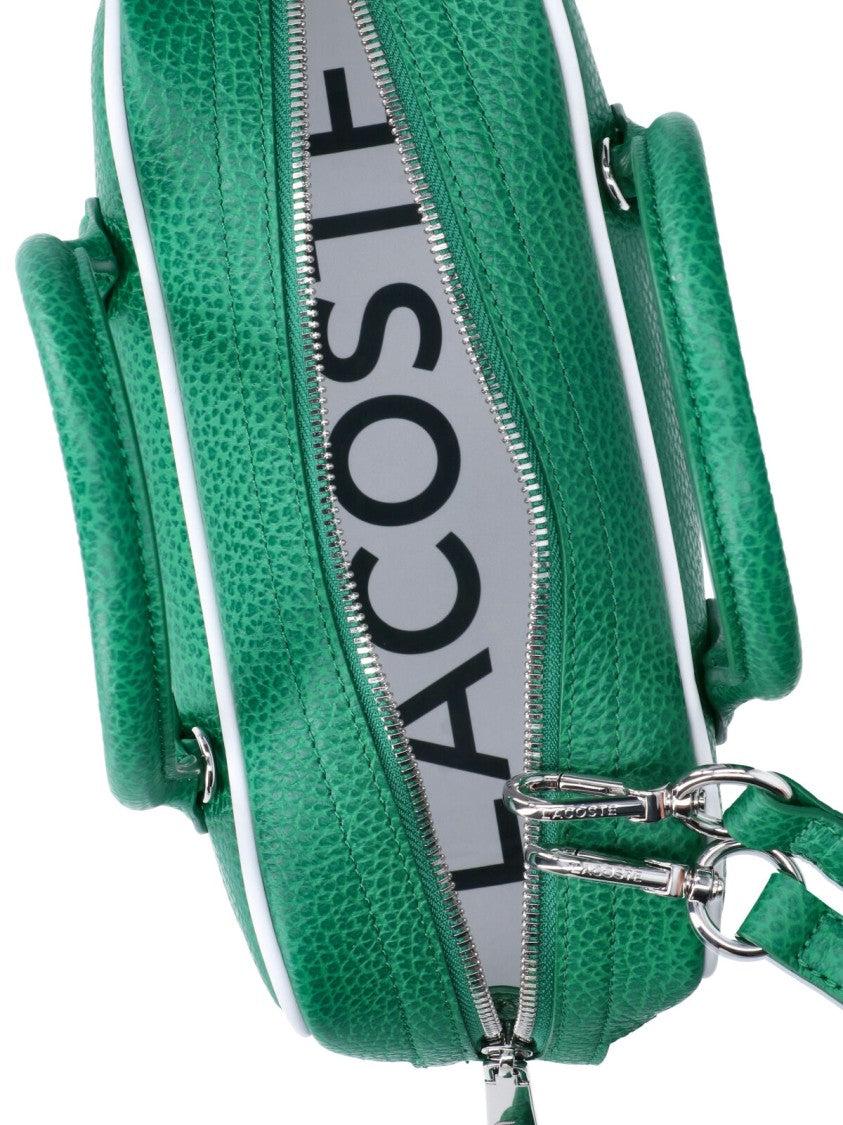Lacoste Green Textured Leather Rectangular Shoulder Bag