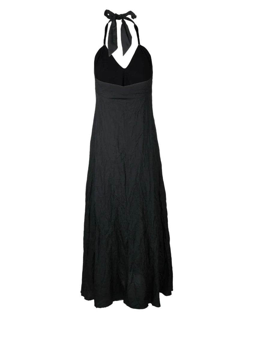 Erika Cavallini Black Fluid Silk Halter-Neck Tie Long Dress