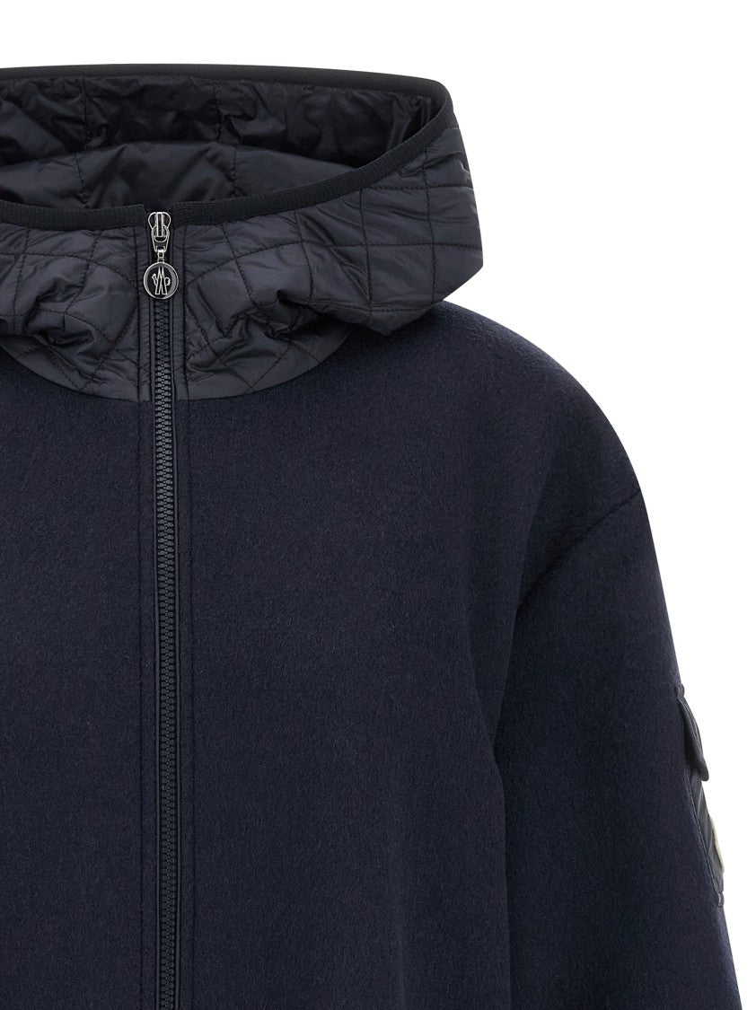 Moncler Two-Material Hooded Cape With Padded Quilted Hood