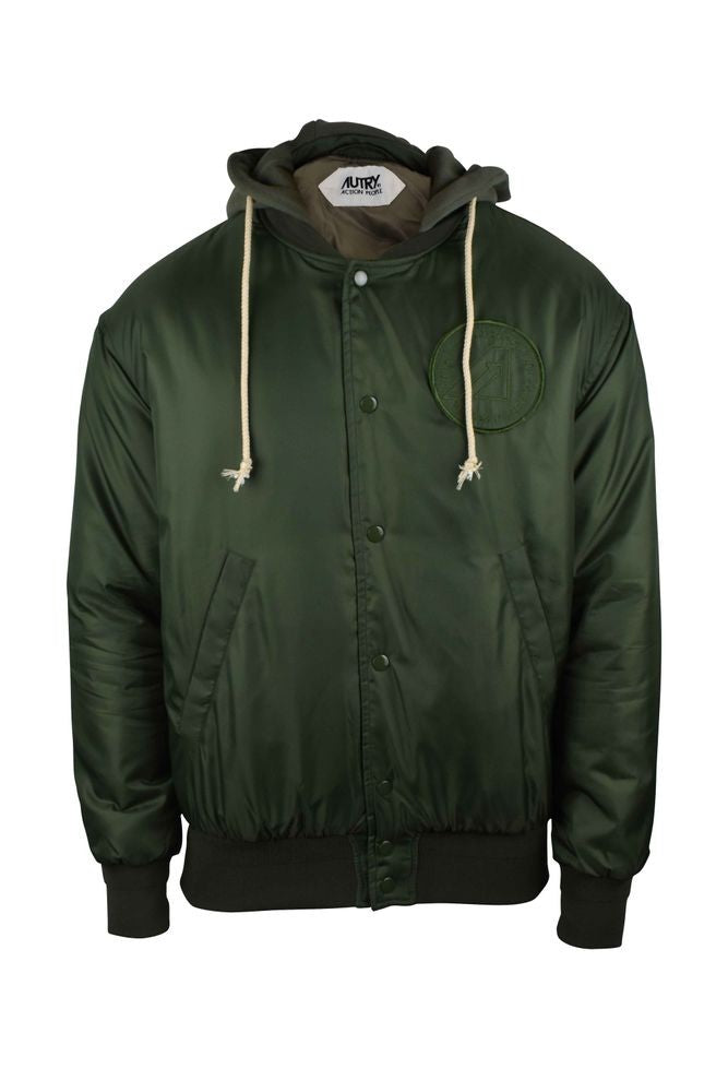 Autry Hooded Bomber Jacket With Embroidered Logos