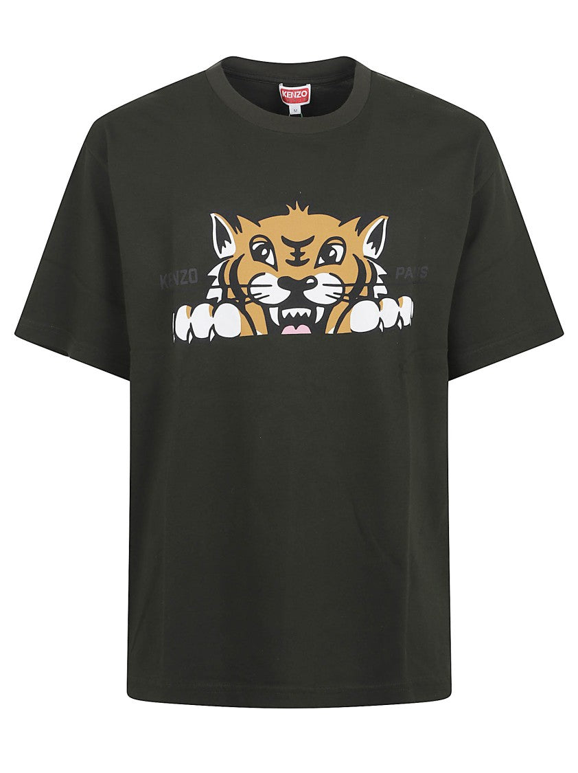 Kenzo Oversized Cotton Jersey T-Shirt With Happy Tiger Print