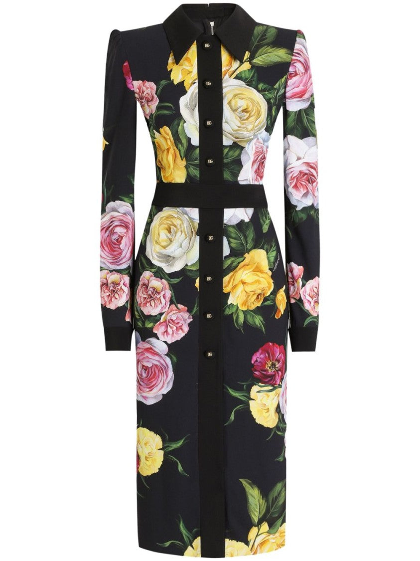Dolce & Gabbana Floral Print Dress With Classic Collar