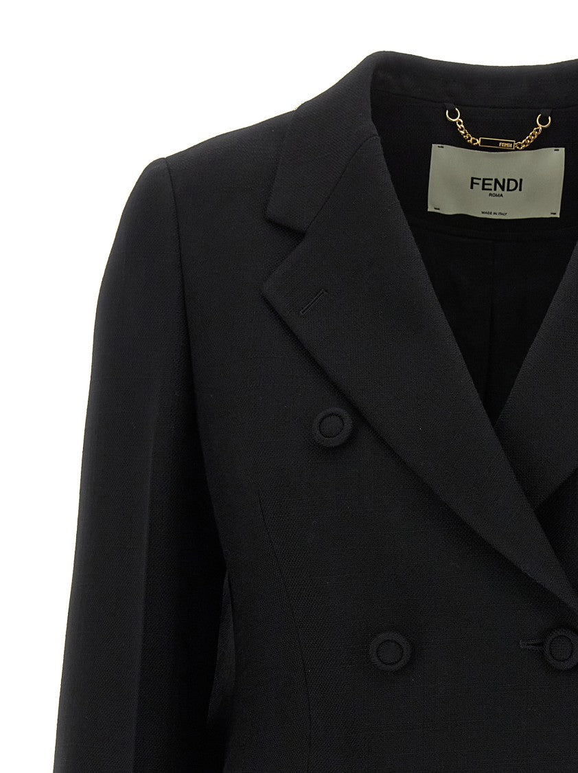 Fendi Fitted Double-Breasted Wool Blazer With Peak Lapels
