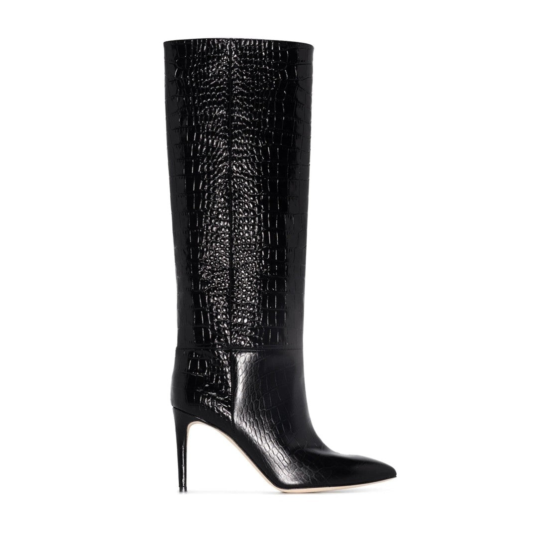 Paris Texas Black Calf Leather Crocodile Mid-Calf Boots