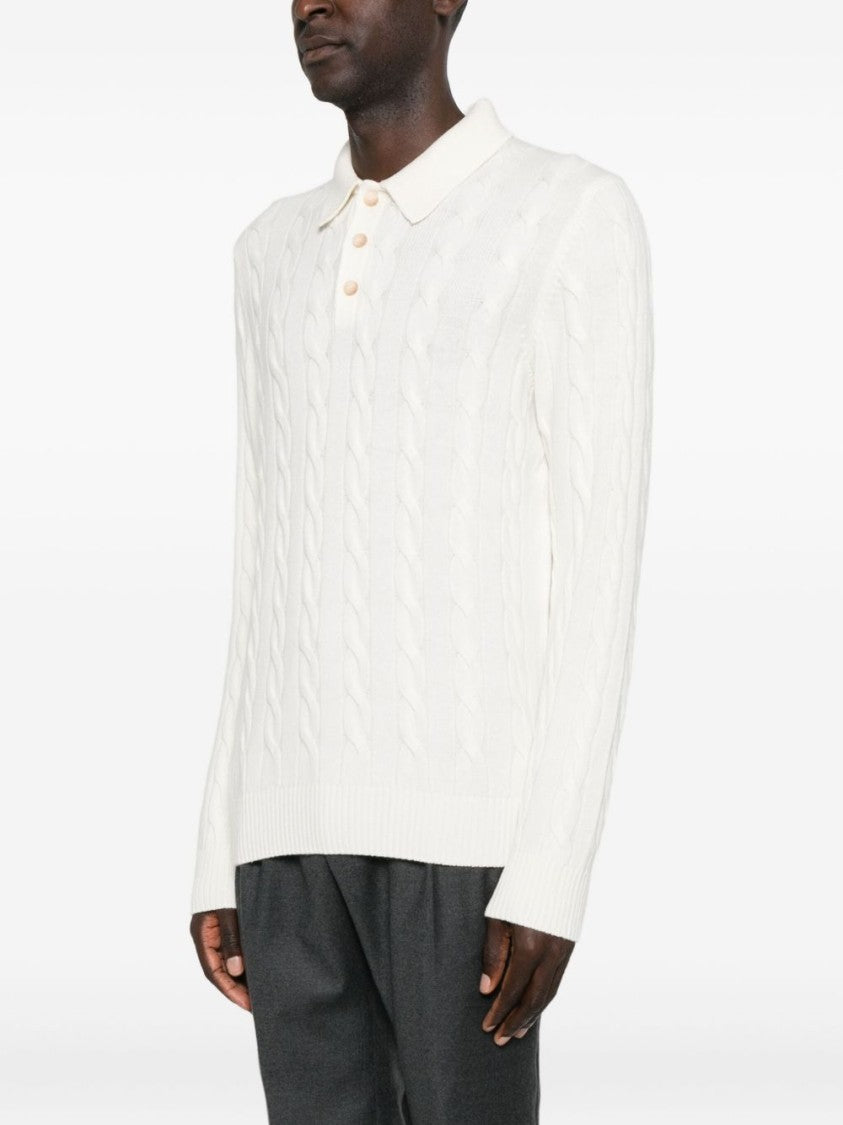 Gran Sasso Minimalist White Round Neck Sweater